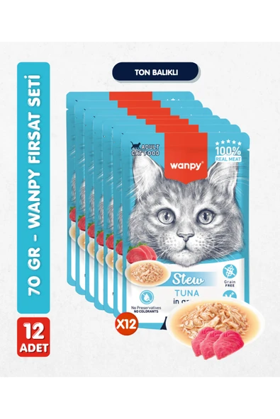 12li Yetişkin Kedi Yaş Maması Ton Balıklı Premium Kalite 12 x 70 gr ürün görseli 1