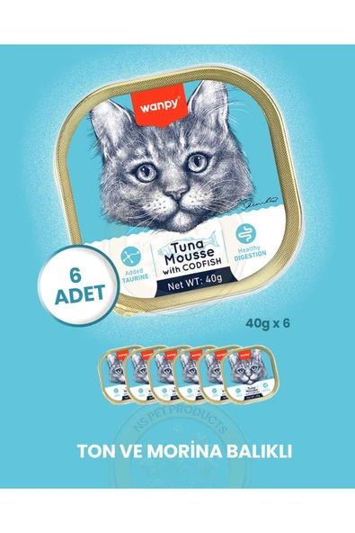 Mousse Ton Balıklı & Morina Balıklı Alutray Kedi Yaş Maması 6x40 gr ürün görseli 1