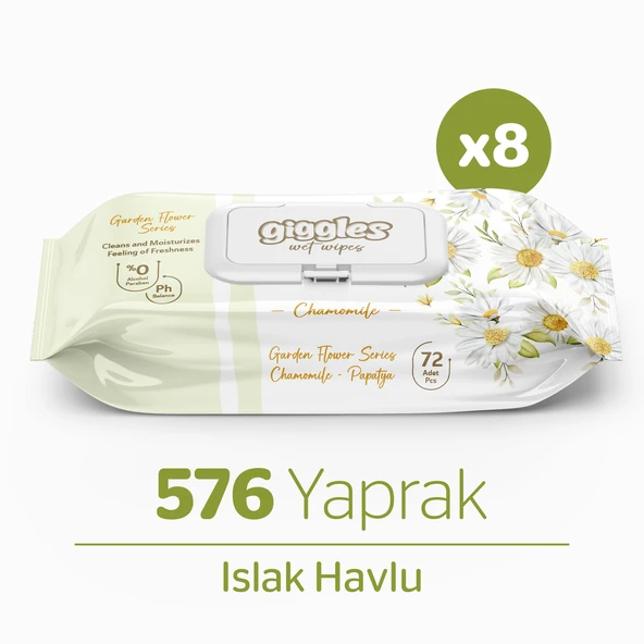 Giggles Papatya Kokulu Islak Havlu 72'li 8 Paket 576 Mendil ürün görseli 1
