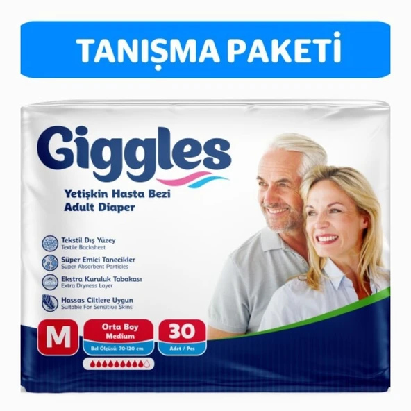 Giggles Yetişkin Bel Bantlı Hasta Bezi Medium 30'lu 1 Paket 30 Adet ürün görseli 1