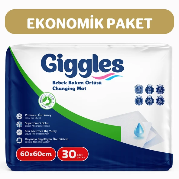 Giggles Bebek Bakım Örtüsü 60x60 Alt Açma Bezi 3 adet  (30 adet) ürün görseli 1