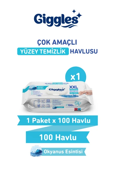 Giggles XXL İz Bırakmayan Yüzey Temizlik Havlusu - (Okyanus Esintisi) 100 Yaprak ürün görseli 1