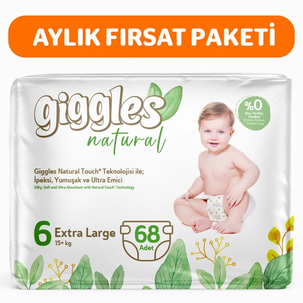 Giggles Natural 6 Numara Junior Plus Pamuklu Bebek bezi 68 Adet ürün görseli 1