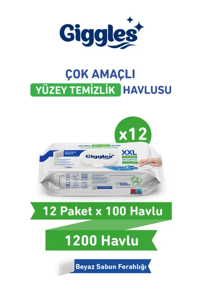 Giggles XXL İz Bırakmayan Yüzey Temizlik Havlusu - (Beyaz Sabun Ferahlığı) 1200 Yaprak ürün görseli 1