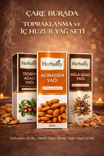 Topraklanma ve İç Huzur Yağ Seti (Acıbadem Yağı & Sığla Ağacı Yağı & Tesbih Ağacı Yağı) ürün görseli 1