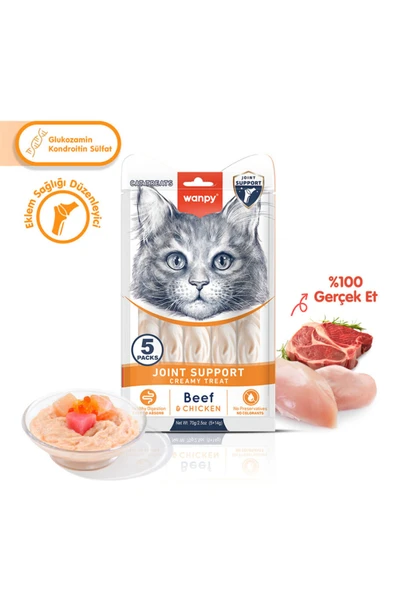 Eklem Sağlığı Düzenleyici Kedi Ödül Maması Sığır Eti & Tavuk Bone Support Kedi Ödül Kreması 5x14gr ürün görseli 1