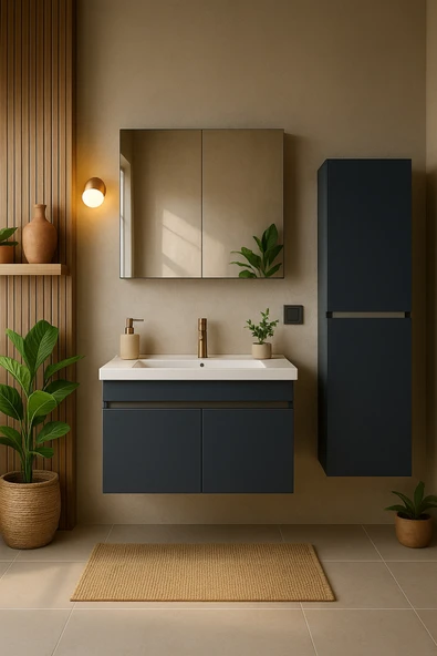 Dmz Home Arista 80 Cm Antrasit Renkli Mdf, Seramik Lavabolu Alt - Üst Ve Boy Dolaplı, Banyo Dolabı Seti ürün görseli 1