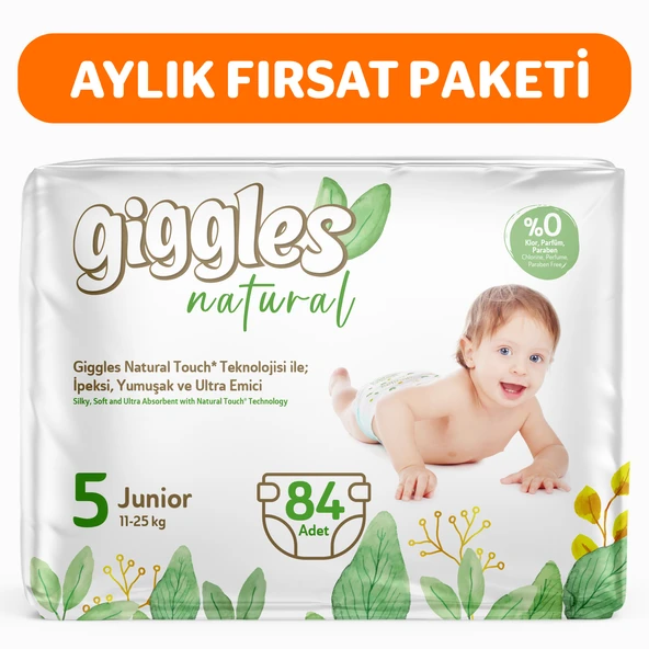 Giggles Natural 5 Numara Juniour Pamuklu Bebek bezi 84 Adet ürün görseli 1
