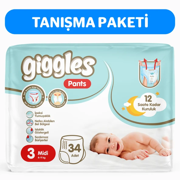 Giggles Pants Külotlu Bebek Bezi 3 Numara Midi 34 Adet ürün görseli 1