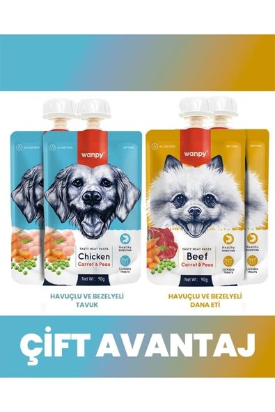 Tavuk - Havuç & Sığır Et - Havuç Köpek Et Ezmesi Köpek Ödül Maması Seti 4x90 gr ürün görseli 1