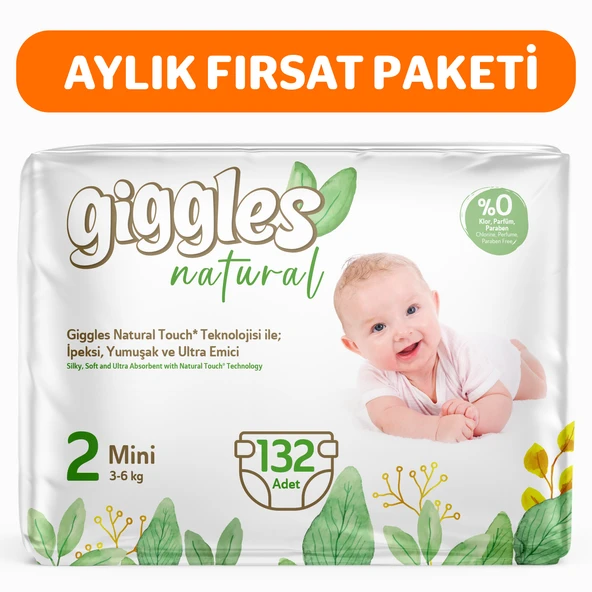Giggles Natural 2 Numara Mini Pamuklu Bebek bezi 132 Adet ürün görseli 1