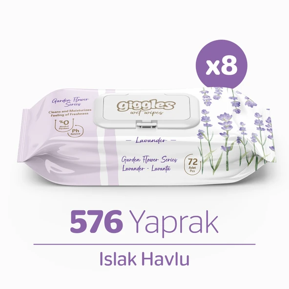 Giggles Lavanta Kokulu Islak Havlu 72'li 8 Paket 576 Mendil ürün görseli 1