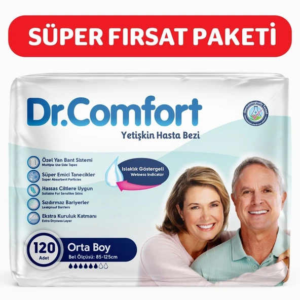 Dr.Comfort Yetişkin Bel Bantlı Hasta Bezi Medium 30'lu 4 paket 120 adet ürün görseli 1