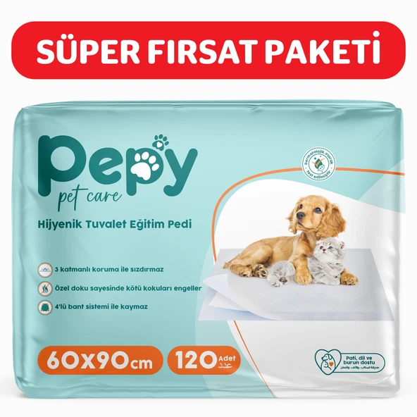 Pepy 60x90 Hijyenik Tuvalet Eğitim Pedi 30'lu 4 Paket 120 Adet ürün görseli 1