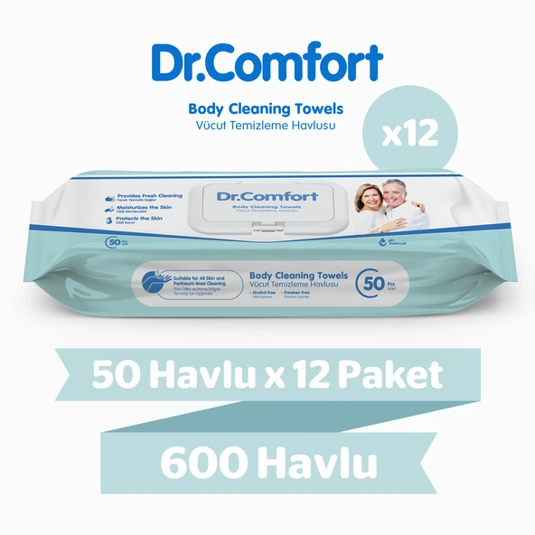 Dr.Comfort Vücut Temizleme Havlusu 50'li 12 Paket 600 Havlu ürün görseli 1