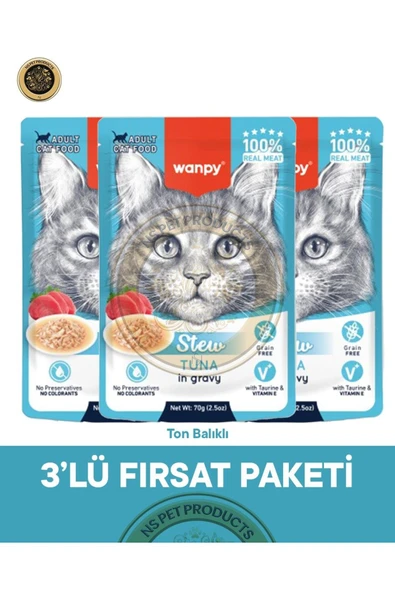 Pouch Ton Balık Yetişkin Kedi Yaş Maması Seti 3x70 gr ürün görseli 1