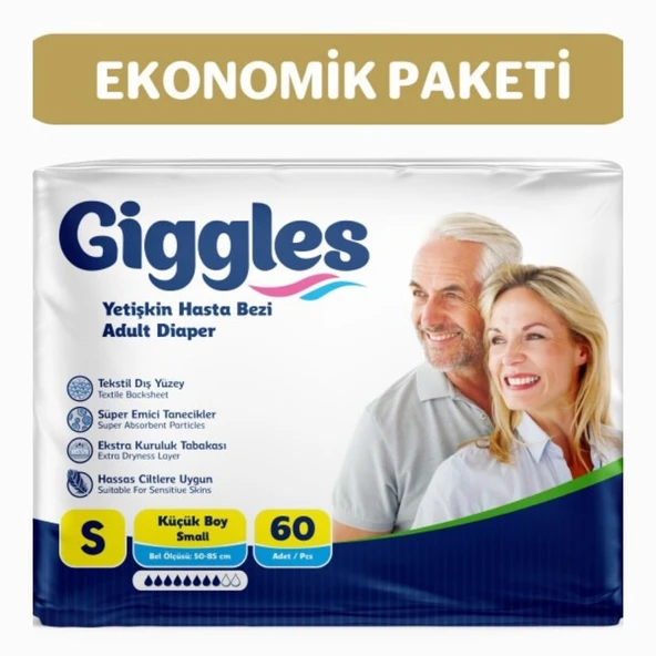 Giggles Yetişkin Bel Bantlı Hasta Bezi Small 30'lu 2 Paket 60 Adet ürün görseli 1