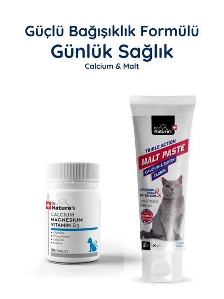 Kedi Malt Macunu + Kalsiyum Magnesium D3 Tablet Seti – Tüy Yumağı, Kemik ve Diş Sağlığı Destek Paket ürün görseli 1