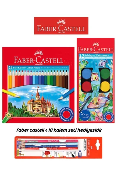 Faber Castell 2'li Boyama Seti ( 24'lü Kuru Boya + 12'li Sulu Boya + Kalem Seti Hediyeli ) ürün görseli 1
