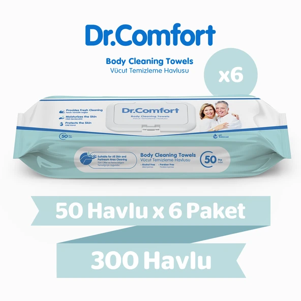 Dr.Comfort Vücut Temizleme Havlusu 50'li 6 Paket 300 Havlu ürün görseli 1