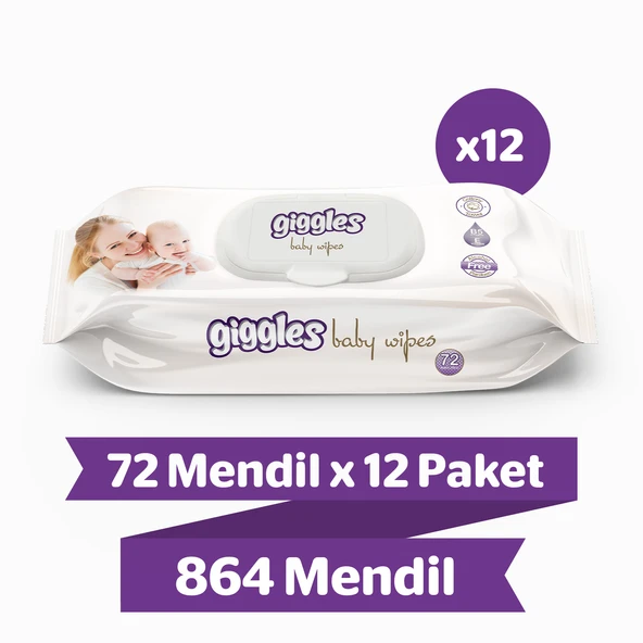 Giggles Baby Wipes Islak Havlu 72'li 12 Paket 864 Mendil ürün görseli 1