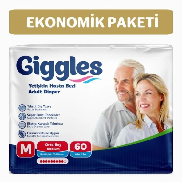 Giggles Yetişkin Bel Bantlı Hasta Bezi Medium 30'lu 2 Paket 60 Adet ürün görseli 1