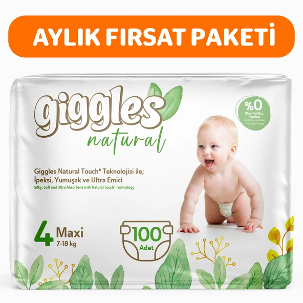 Giggles Natural 4 Numara Maxi Pamuklu Bebek bezi 100 Adet ürün görseli 1