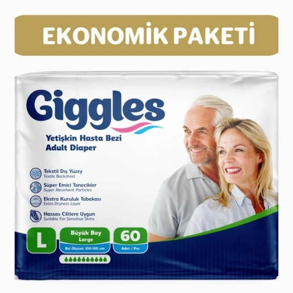Giggles Yetişkin Bel Bantlı Hasta Bezi Large 30'lu 2 Paket 60 Adet ürün görseli 1