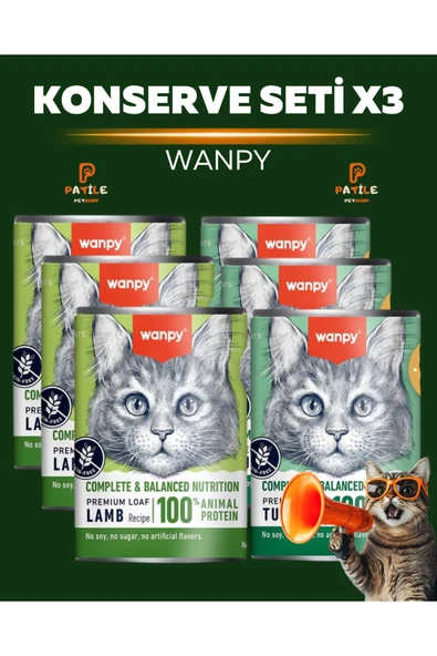 tahılsız %100 hayvansal proteinli kuzulu & ton balıklı kedi konservesi 3’lü set (6 Adet) ürün görseli 1