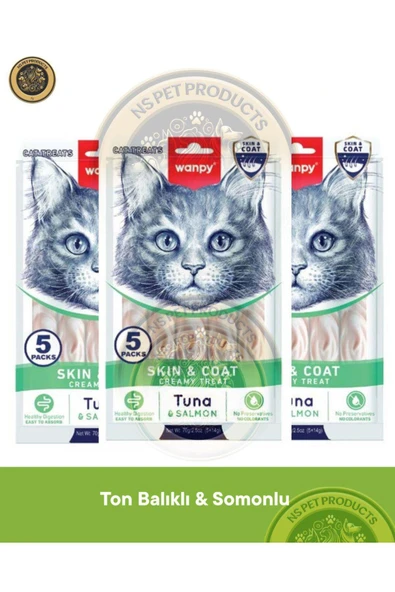 Skin Coat - Deri ve Tüy Sağlığı Ton Balık & Somon Kedi Krema Ödül Maması Seti 3 adet - 5x14 gr ürün görseli 1