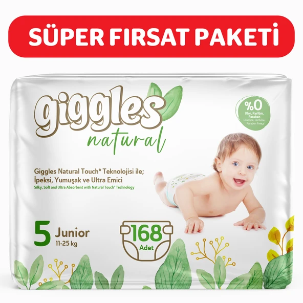Giggles Natural 5 Numara Juniour Pamuklu Bebek bezi 168 Adet ürün görseli 1