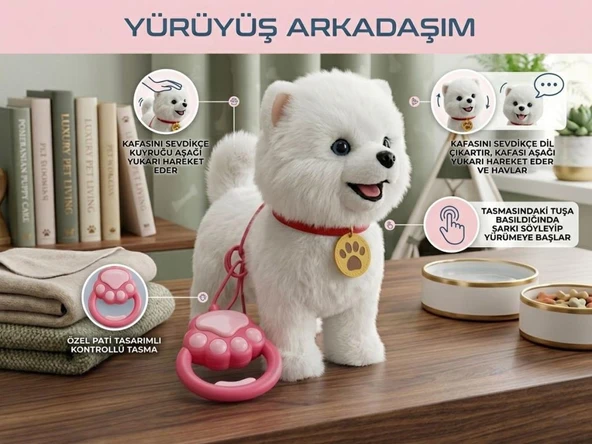 Sevimli Tasmalı Yürüyüş Arkadaşım: İnteraktif Şarkı Söyleyen Sesli Hareket Eden Oyuncak Peluş Köpek ürün görseli 1