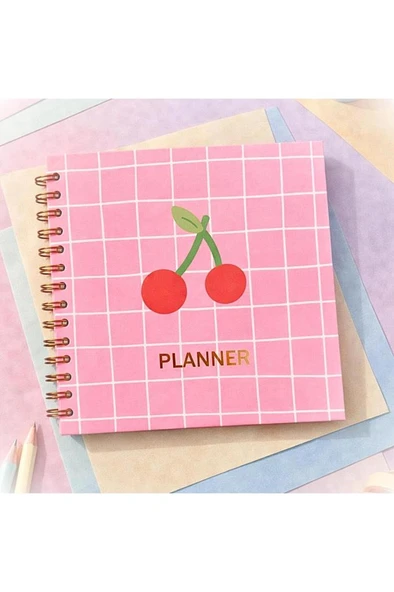 Lizy Spiralli Süresiz Planlayıcı Ajanda - 19x19 cm - Motivasyon ve Sticker Sayfaları Kiraz ürün görseli 1