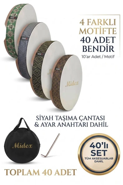 Midex BR-40X Profesyonel 40'lı Karma Desenli Bendir Def Avantaj Paketi ürün görseli 1