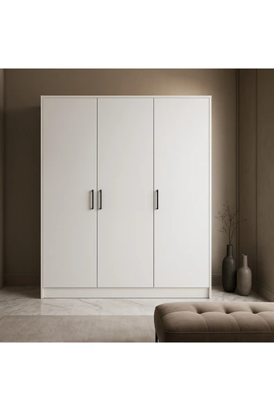 Dmz Home Tamamı Mdf, 3 Kapaklı, Yüklük, 180/135/50 cm / Beyaz / Modern Çok Amaçlı Gardrop ürün görseli 1