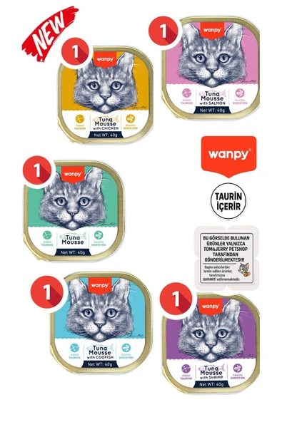 TOM&JERRYPETSHOP-Wanpy Kedi Konserve Ezme 40g Karışık Alutray Yaş Mama 5 Adet Mix ürün görseli 1