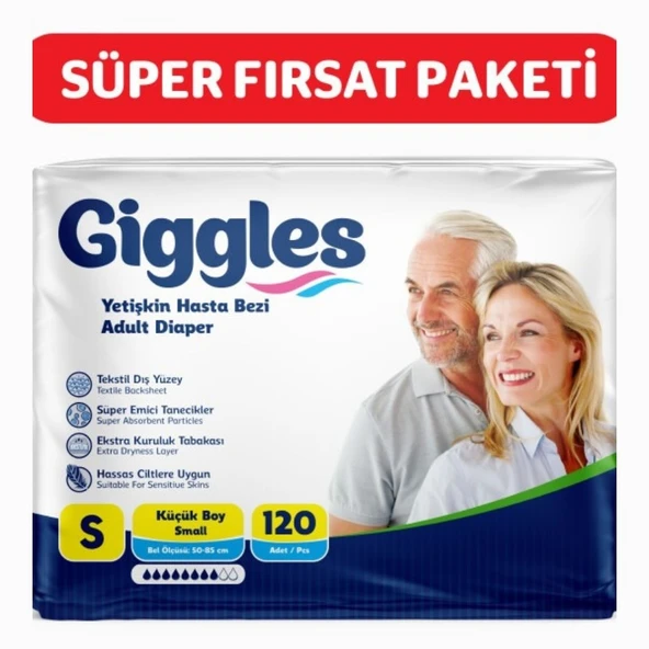 Giggles Yetişkin Bel Bantlı Hasta Bezi Small 30'lu 4 Paket 120 Adet ürün görseli 1