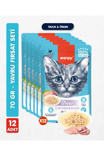 12li Yavru Kedi Yaş Maması Tavuklu & Ördekli Premium Kalite 12 x 70 gr ürün görseli 1