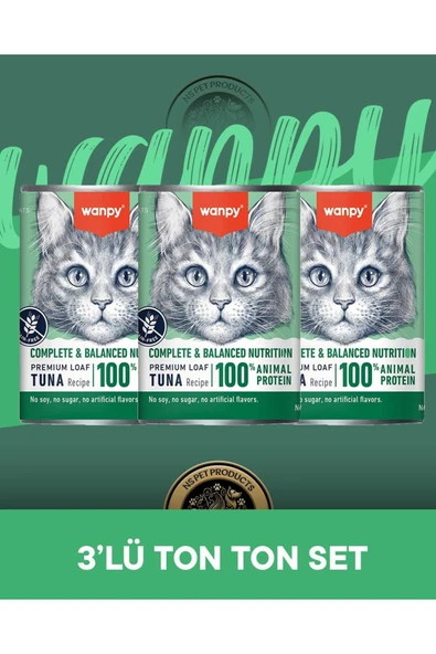 Tahılsız %100 Gerçek Et Ton Balıklı Ezme Kedi Konserve Maması Seti 3x375 gr ürün görseli 1
