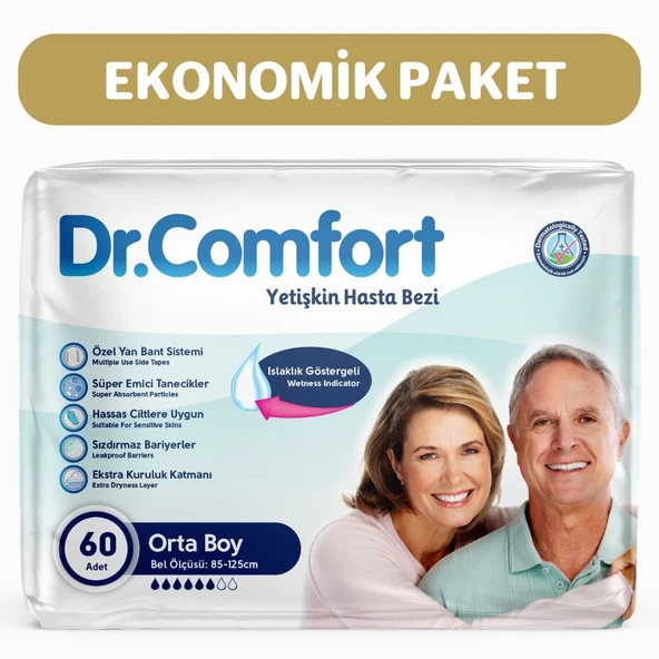Dr.Comfort Yetişkin Bel Bantlı Hasta Bezi Medium 30'lu 2 paket 60 adet ürün görseli 1