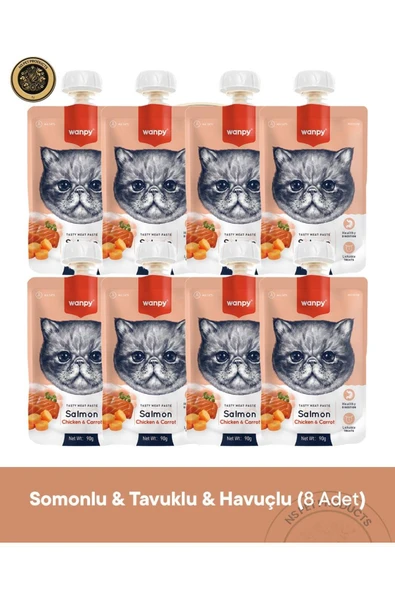 Somon & Tavuk & Havuç Kedi Et Ezmesi Kedi Ödül Maması Seti 8x90 gr ürün görseli 1