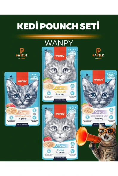 Pouch Karışık Yaş Kedi Maması Paketi 4x70 gr (Tavuk&Ördek, Somon&Ton, Ton Balıklı, Tavuklu) ? ürün görseli 1