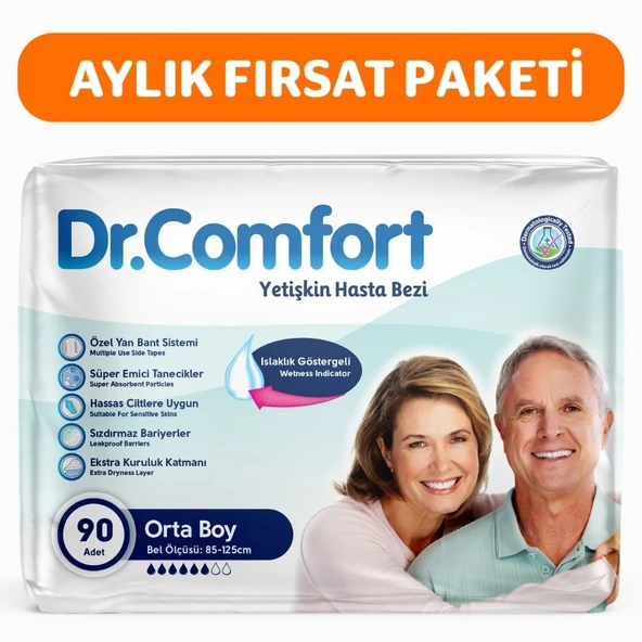 Dr.Comfort Yetişkin Bel Bantlı Hasta Bezi Medium 30'lu 3 paket 90 adet ürün görseli 1