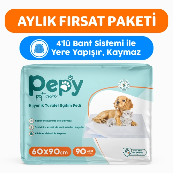 Pepy 60x90 Hijyenik Tuvalet Eğitim Pedi 30'lu 3 Paket 90 Adet ürün görseli 1