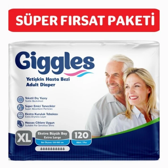 Giggles Yetişkin Bel Bantlı Hasta Bezi ExtraLarge 30'lu 4 Paket 120 Adet ürün görseli 1