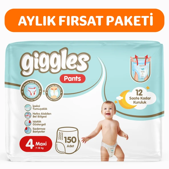 Giggles Pants Külotlu Bebek Bezi 4 Numara Maxi 150 Adet ürün görseli 1