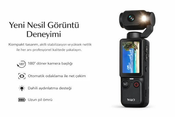 Q7  FHD Ekran ile Anında Kontrol  180 Derece Döner Başlık ile Maksimum Esneklik 2000mAh Batarya ile Uzun Süreli Kullanım Cebine Sığan Profesyonel Kamera Deneyimi ürün görseli 1