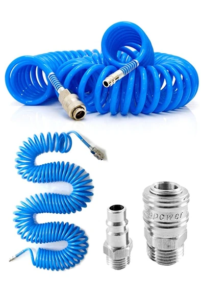 Yüksek Kalite Kompresör Spiral Hava Hortumu 8 mm 15 mt Hava Jakı Hava Tabancası Recor Seti ürün görseli 1