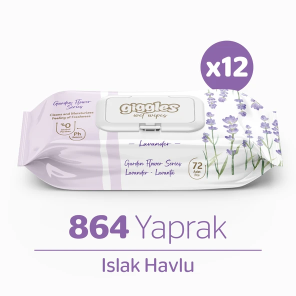 Giggles Lavanta Kokulu Islak Havlu 72'li 12 Paket 864 Mendil ürün görseli 1