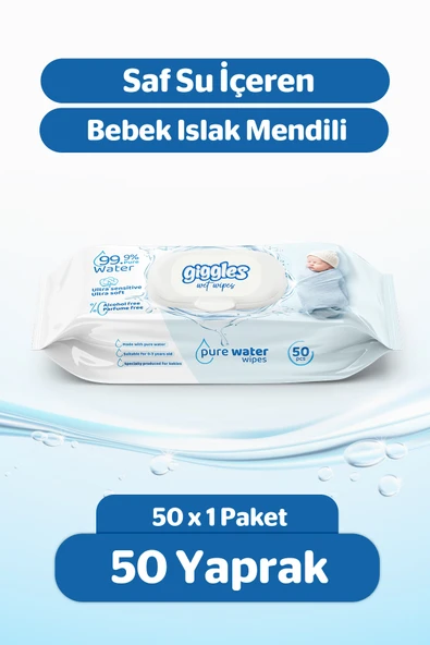 Giggles Pure Water Bebek Islak Havlusu %99 Saf Su Mendil 1 paket 50 Adet ürün görseli 1